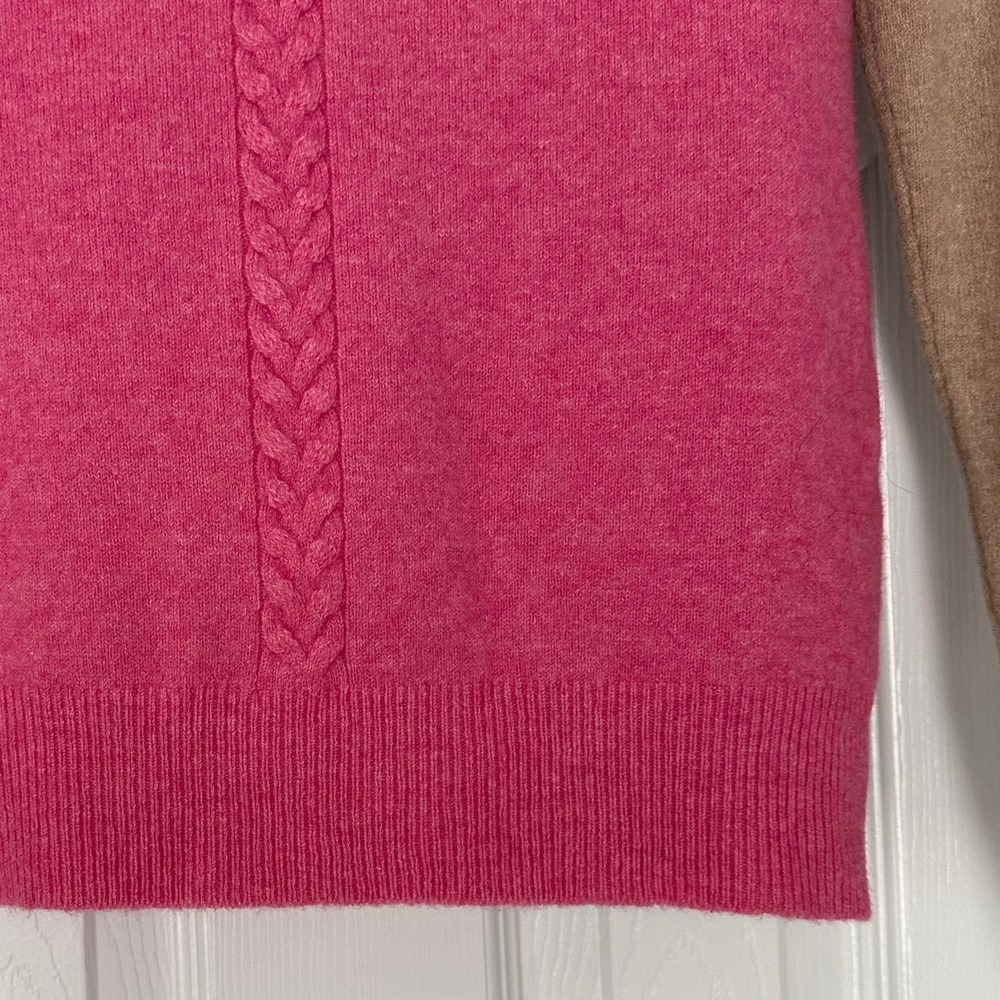 Label + Thread Wool Cashmere V-neck Colorblock Sweater Tan Pink Size‎ Small - Picture 11 of 13